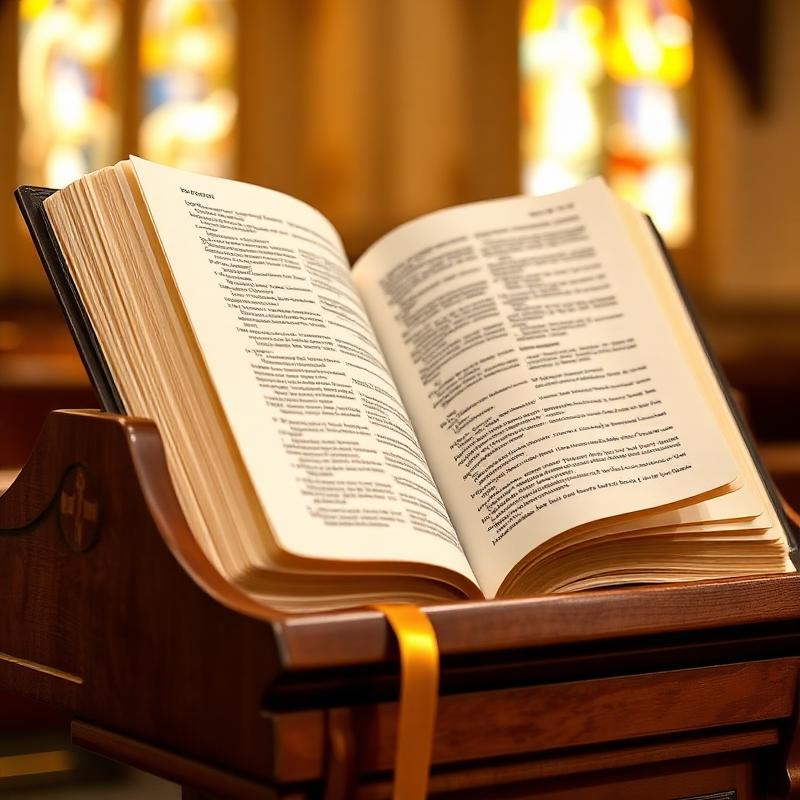 Missal romano aberto sobre lectern