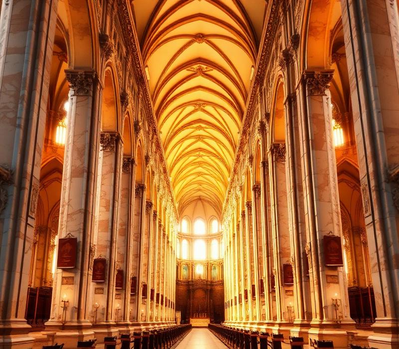 Nave da igreja com colunas de mármore